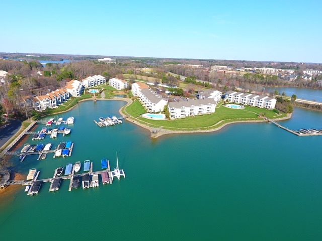 South side of Davidson Landing showing shoreline and boat slips.