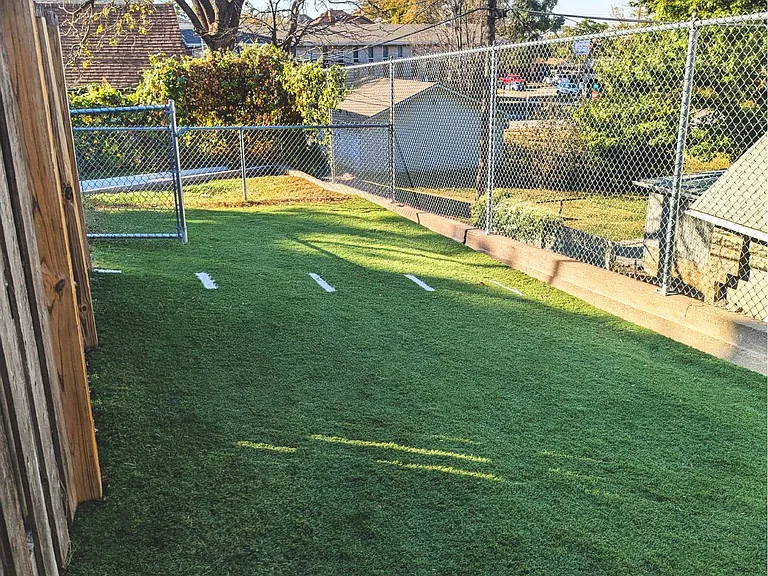 Fenced dog area at 3 Points Loft.
