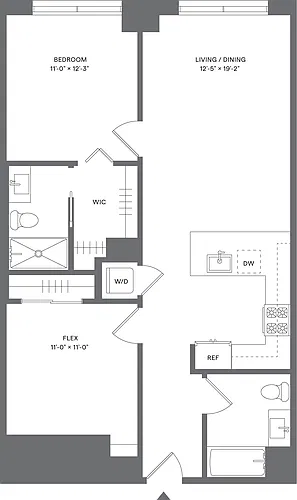 Floor plan 1 Bed+1Flex/2 Bath_A11D