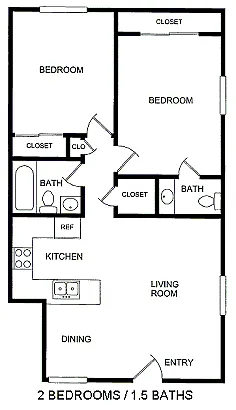Floor plan 2-Bedroom, 1.5-Bathrooms