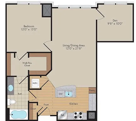 Floor plan 1 Bed/1 Bath Den-A6-Parkton