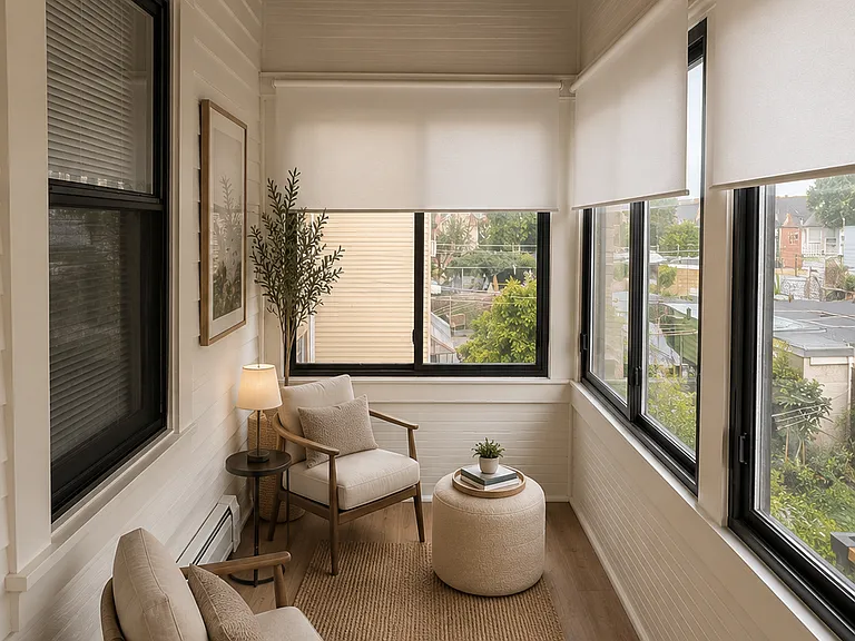 Sunroom-AI-staged image shown separately for inspiration; furniture not included