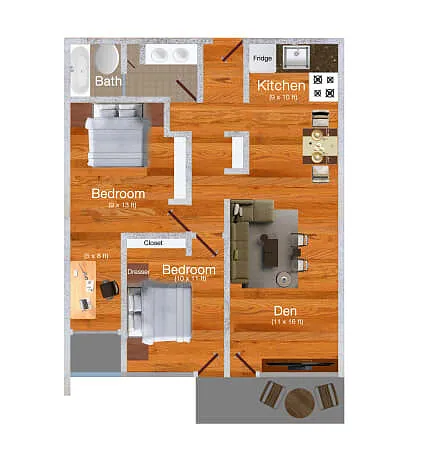 Floor plan 2 Bed Center Unit