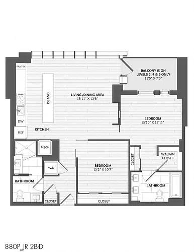 Floor plan 1 Bed/2 Bath Den-JR 2B-C_880 P