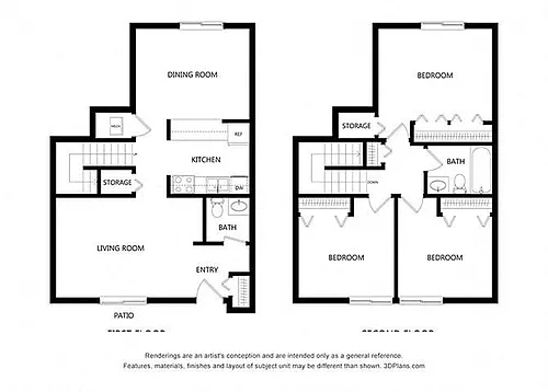 Floor plan Three Bedroom Townhome