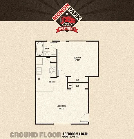 Floor plan Monon Park - 1 Bedroom