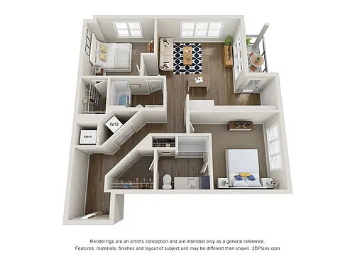 Floor plan B1.1 2x2 1053 SF