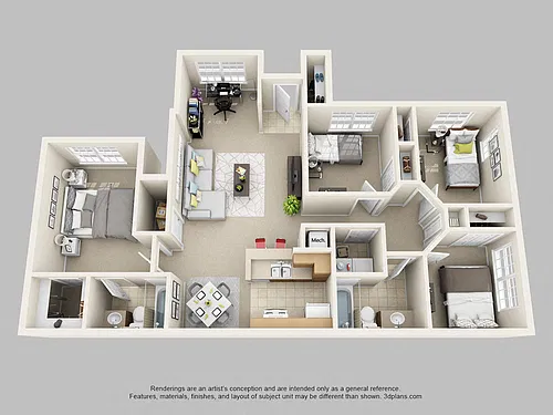 Floor plan 4 Bedroom 2 Bath Market