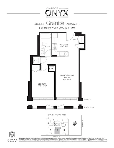 Floor plan Granite; 1 beds, 1 bath