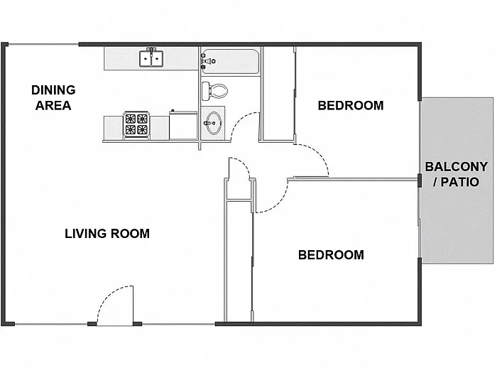 Floor plan 2 Bed / 1 Bath: Type B