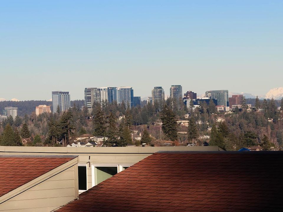 View of Downtown Bellevue & Cascade Mountains from the deck