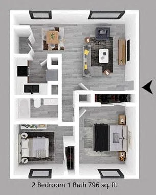 Floor plan Two Bedroom One Bath - The Nexus