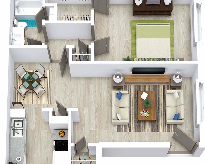 1 Bed 1 Bath 670 Floorplan Diagram