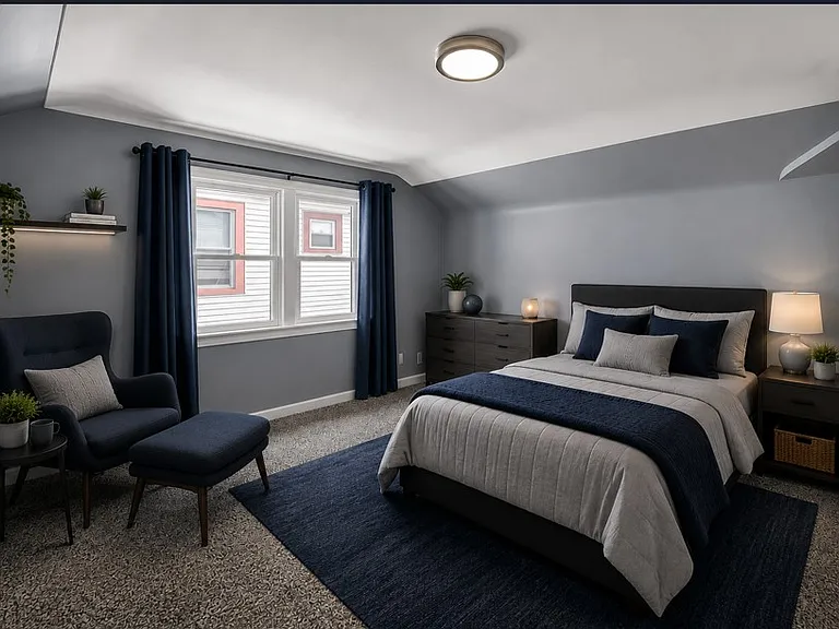 1 of 2 bedrooms upstairs - larger room virtually staged options