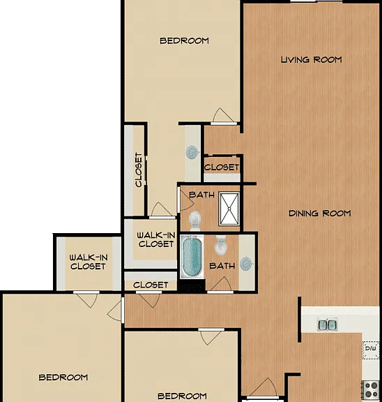 3 Bed 2 Bath Floorplan Diagram