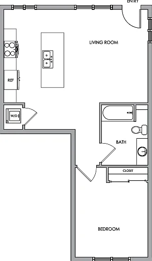 2D Floor Plan Rendering - One-Bedroom, One-Bathroom 2D Floor Plan Rendering - One-Bedroom, One-Bathroom