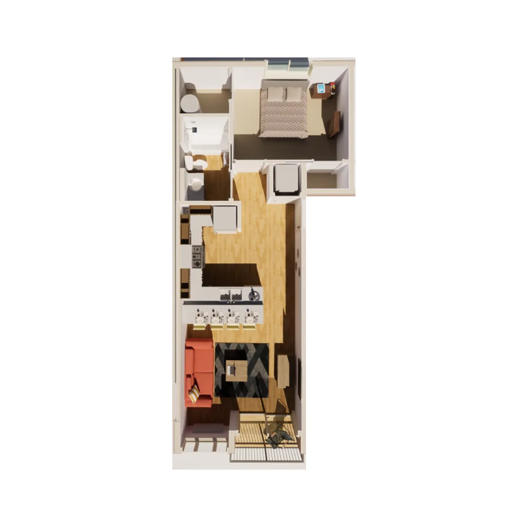 Floor plan 1 Bed 1 Bath D