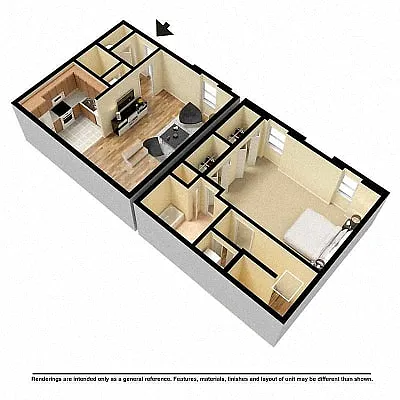 Floor plan 1 bedroom 1.5 bath Townhome