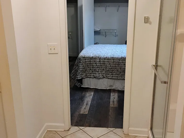 View from large bathroom into b