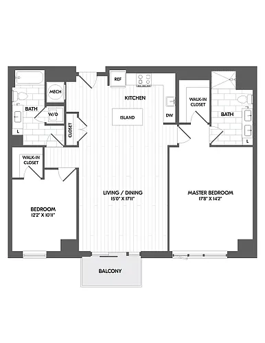 Floor plan 2 Bed/2 Bath-2H