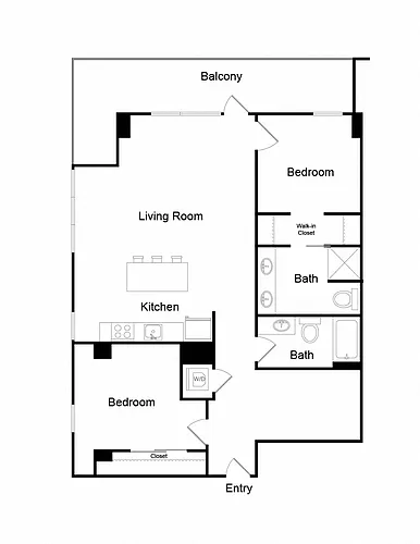Floor plan Two Bed Two Bath - D