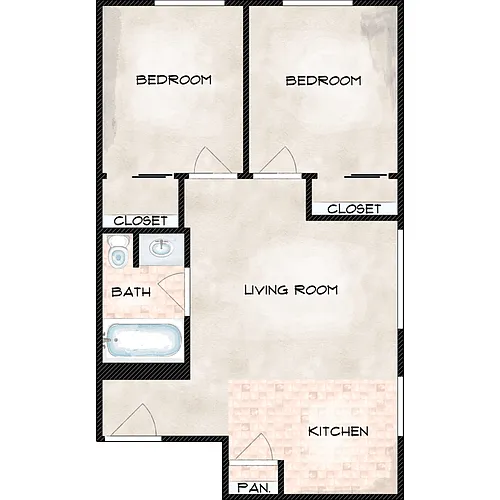 Floor plan 2 Bed 1 Bath B