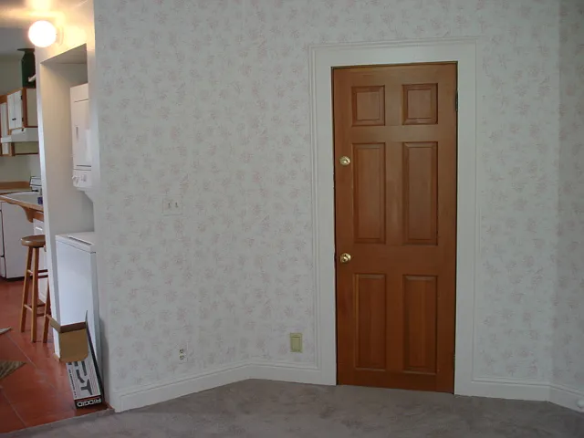 Door that exits from Living Room into the Main Hallway and Stairs to Front Entrance.