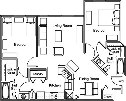 Floor plan Two Bedroom Two Bathroom MKT