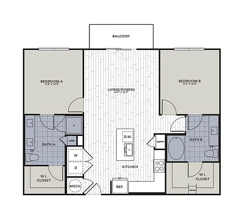 Floor plan B2 - Two Bedroom, Two Bathroom