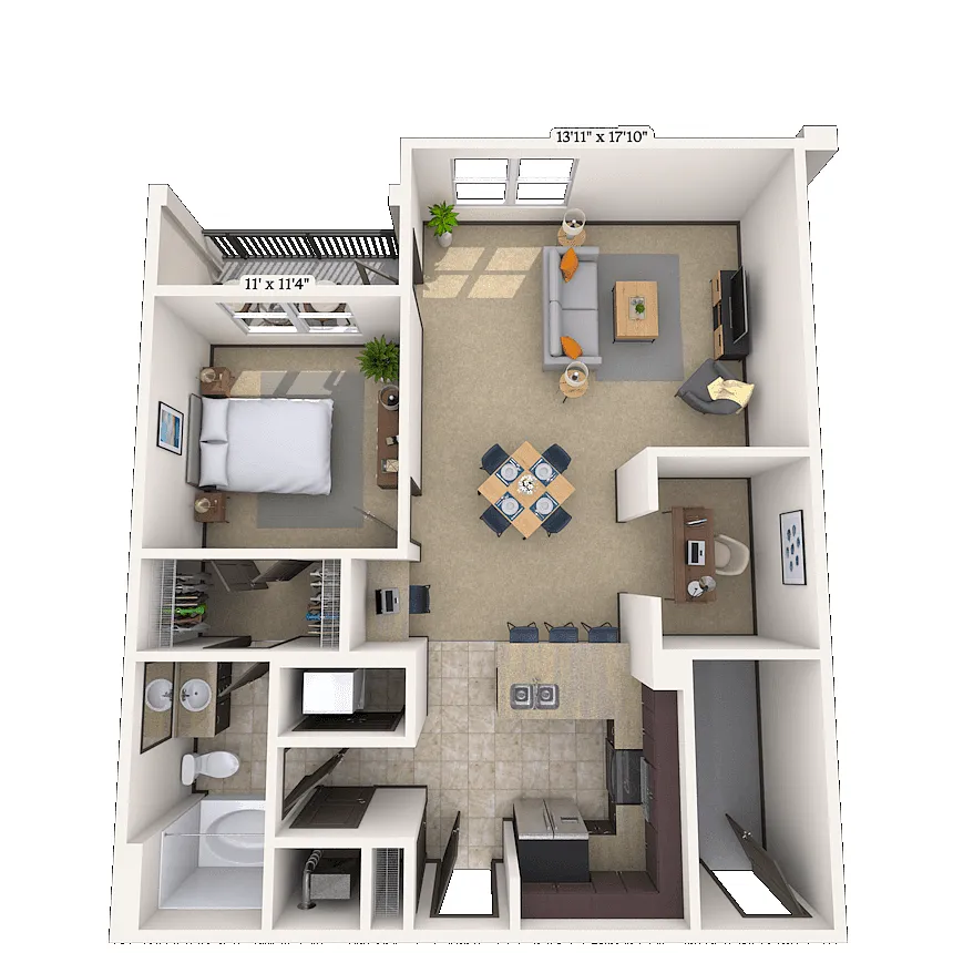 Floor plan Traditional 1x1 885 SF