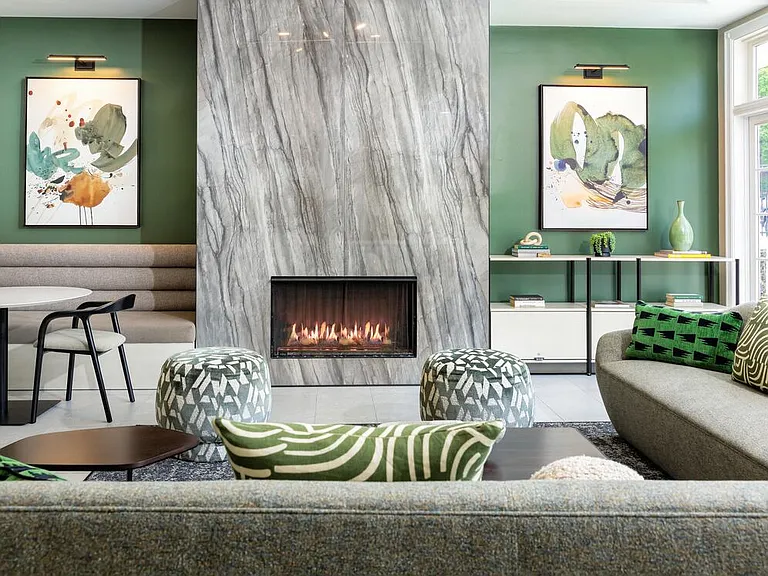 Resident lounge with fireplace
