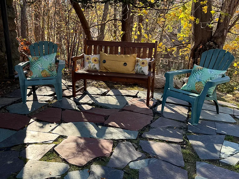 Patio seating during spring, summer and fall to enjoy the outdoors, bird watching and relaxing.