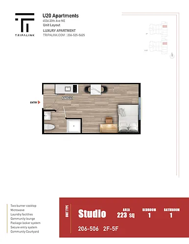 Floor plan Studio - 223 sqft
