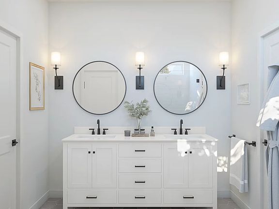 Primary bath with matte black hardware