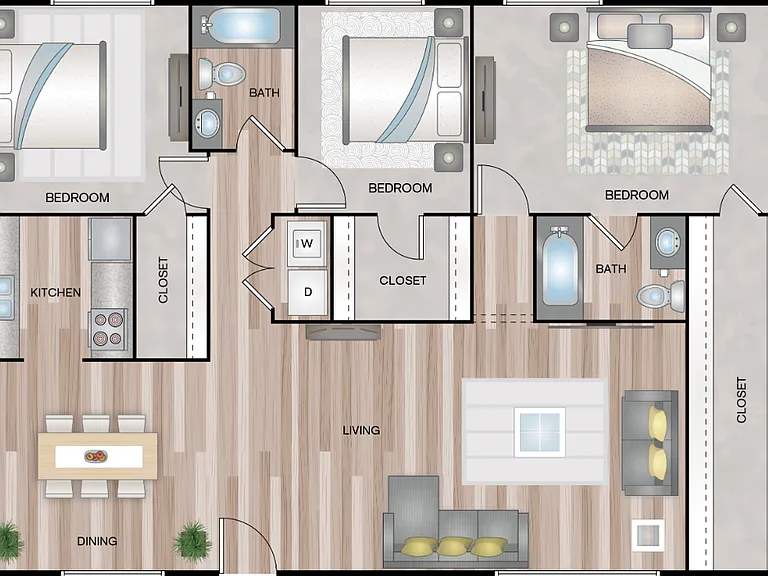 3 BEDROOMS 2 BATHS 1399 SQFT