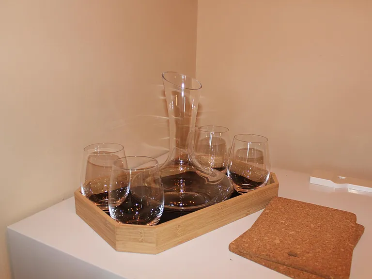 Wine glasses and Carafe on tray