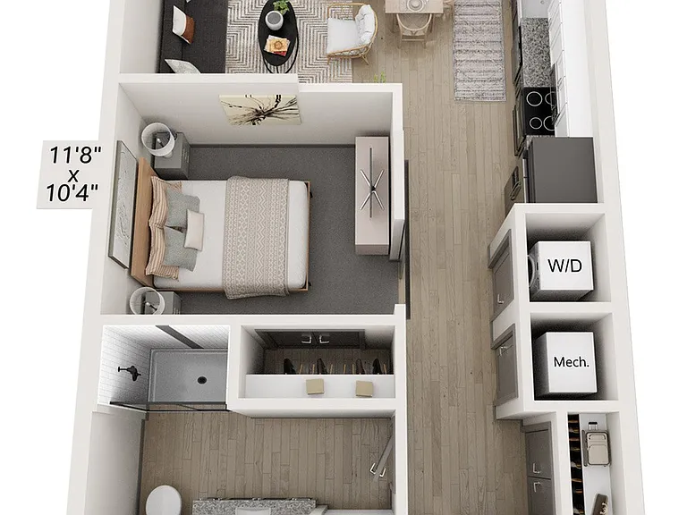 Explore the contemporary design of this one-bedroom apartment, perfect for modern living. Explore the contemporary design of this one-bedroom apartment, perfect for modern living.