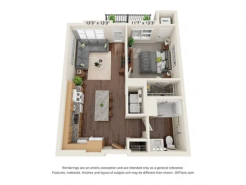 Floor plan 1DA (Wheelchair Accessible)