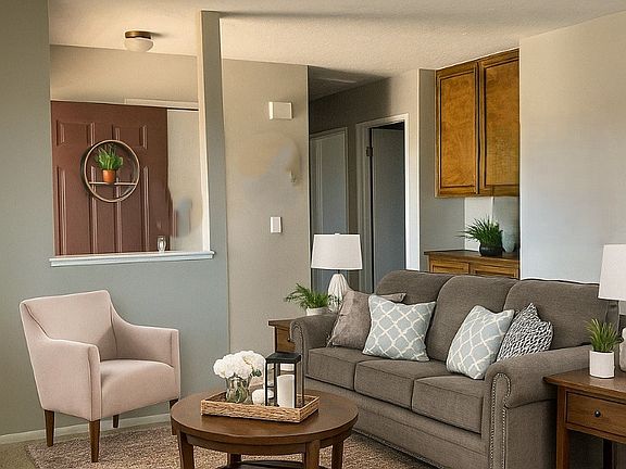 Apartment is unfurnished. This is a mock up to show a possible decoration style.