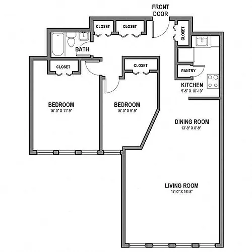 Floor plan 2 Bedroom, 1 Bath