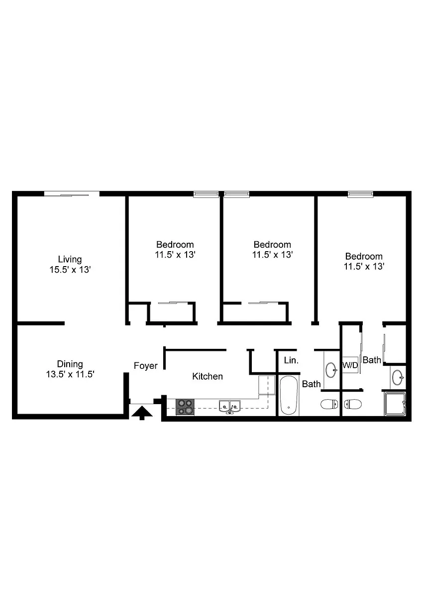 Floor plan 3 Bedroom 2 Bath 1435