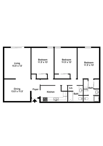 Floor plan 3 Bedroom 2 Bath 1435