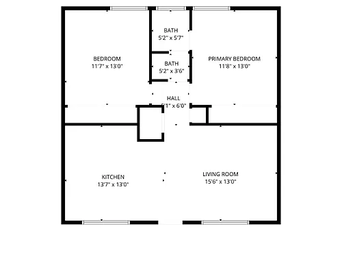 Floor plan 2 Bed, 1 Bath