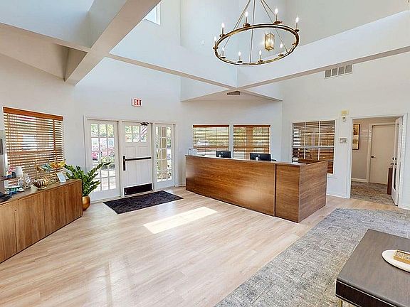 Complimentary coffee bar in the Hawks Landing Leasing Office