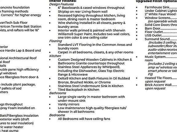 Standard Features and Finishes