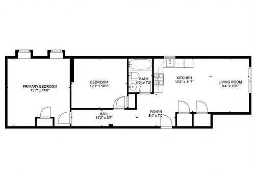 Floor plan 2 Bedroom 1 Bath