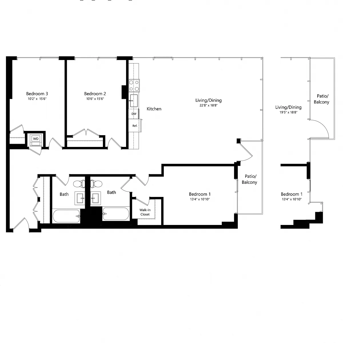 Floor plan 3 Bedroom - 2 Bath | C02