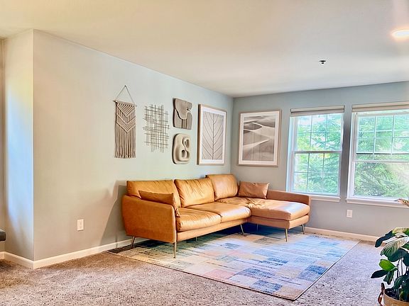 Open layout surrounded by trees outside the window