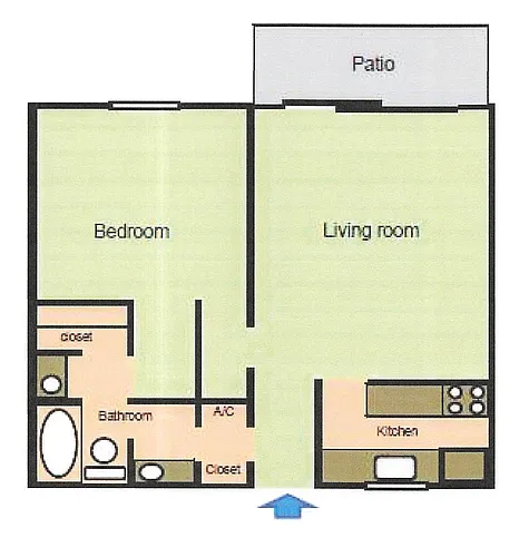 Floor plan 1 Bedroom 1 Bath B - remodeled washer-dryer