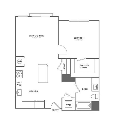 Floor plan One Bedroom One Bath (748 SF)